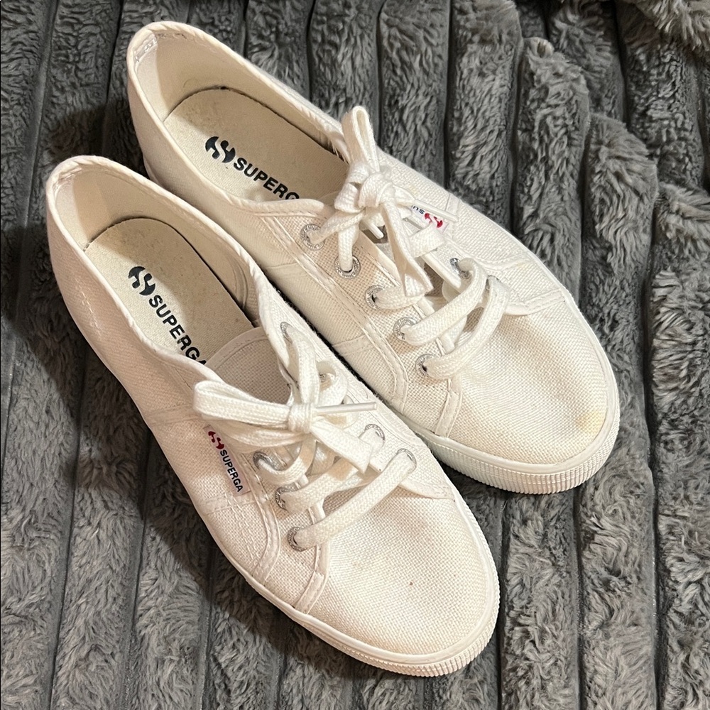 Superga Cream Platform Canvas Sneakers for Women - Picture 2 of 11